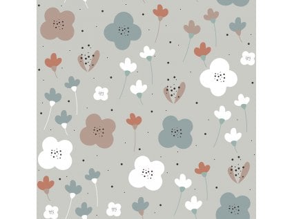 DEKORNIK Simple Olschood Graphic Flower Pattern Gray - Tapeta