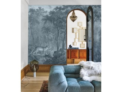 WALLCOLORS Jungle Cat Blue Wallpaper - tapeta